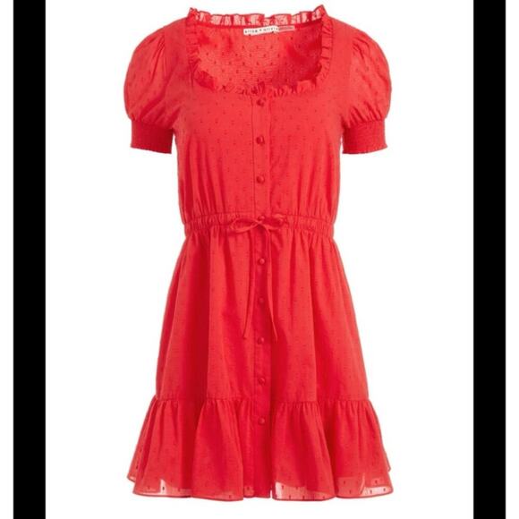 Alice + Olivia Avi Cotton Button Down Ruched Waist Mini Dress Size 2 - Picture 2 of 9